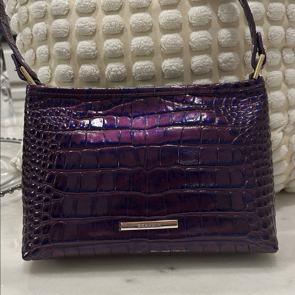 Brahmin Lorelei Purple Acro Iridescent Purple Croc-Embossed Shoulder Bag